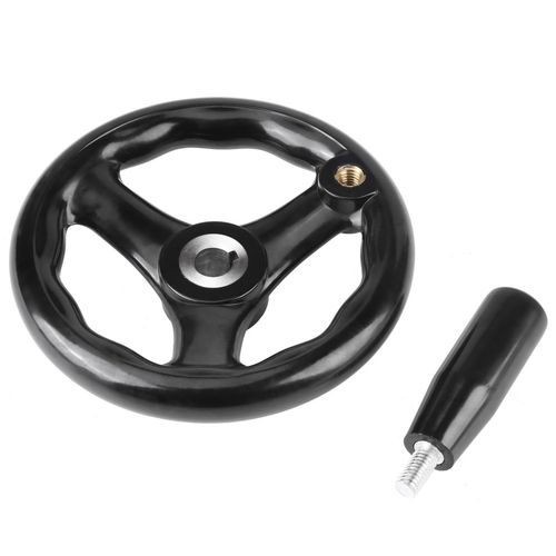 Oumefar 4.92inch Round Hand Wheel Detachable Hand Crank, Black Round 3 Spoke Hand Wheel with Revolving Handle for Lathe Milling Machine 12 * 125mm/0.47 * 4.92inch