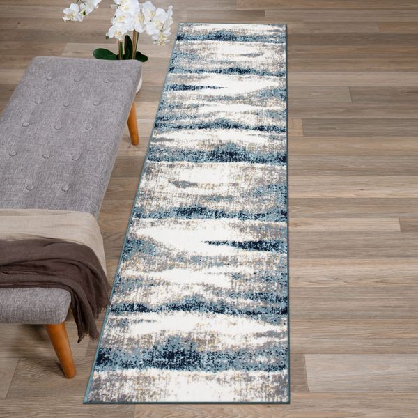 Rugshop Rugs Runners Contemporary Abstract Waves Rugs for Kitchen Blue Rug 2x7