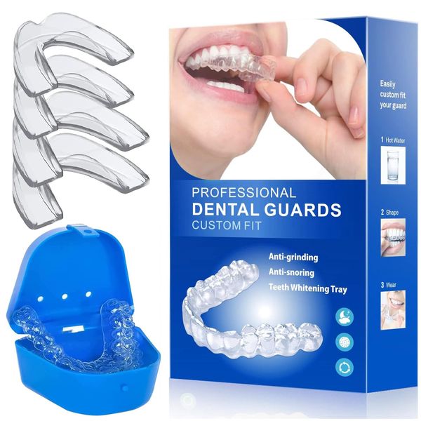 Bisienya 4PCS Mouth Guard for Teeth Grinding and Clenching,Anti Grinding Mouth Guard for Sleeping at Night,Reusable Mouth Guards Grinding Teeth to Prevent Bruxism for Adults & Kids(with Storage Box)