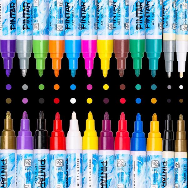 PINTAR | 24 PACK | Oil Based Paint Markers | Oil Paint Pens For Rock Painting,Glass, Wood, Plastic, Canvas, Paper, Metal, Ceramic, & Fabric | 20 Medium Tip & 4 Fine Tip