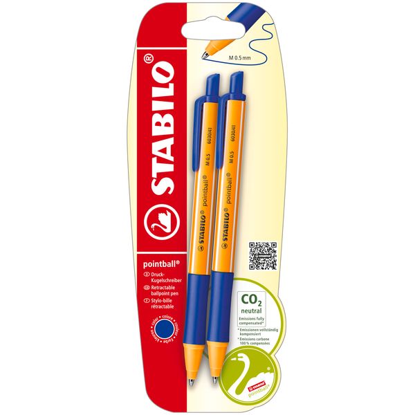 STABILO pointball - Ballpoint Pen - Pack of 2 - Blue