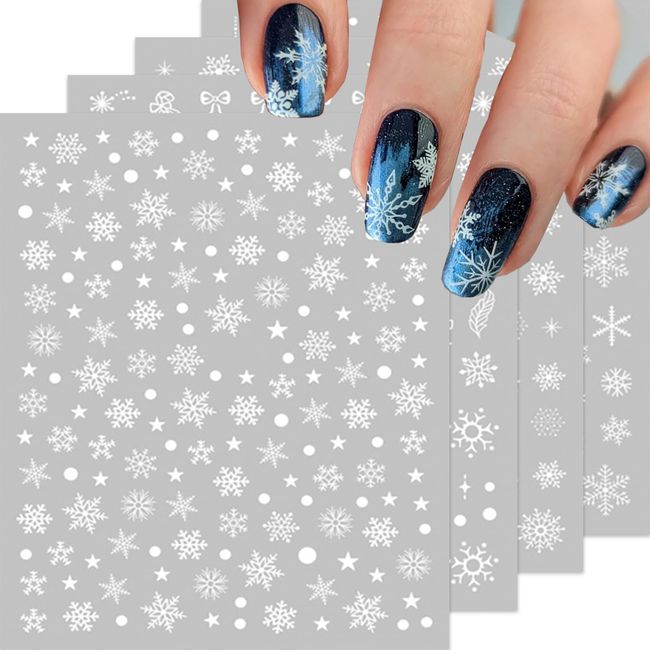 Snowflake Nail Art Stickers 10 Sheets Christmas Snowflake Nail Decals 3D Self-Adhesive Winter Theme Nail Sticker White Snowflake Nail Art Design Decals DIY Nail Decoration Supplies for Women Girls