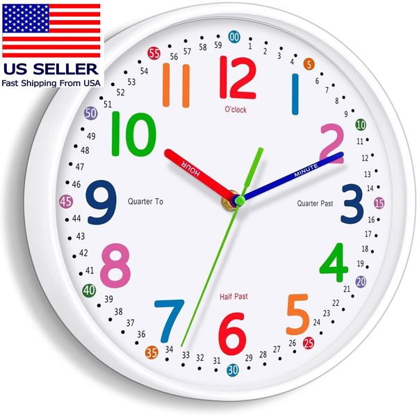 Silent Kids Wall Clock – Non-Ticking, Battery-Powered, Ideal for Teaching Time a