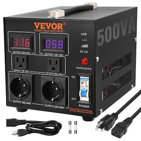 VEVOR 500W Voltage Converter Transformer Step Up/Down 220V-110V /110V-220V CE