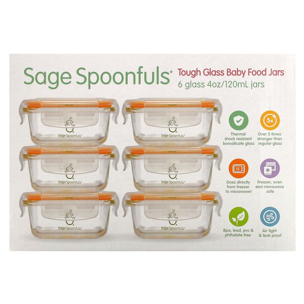 Tough Glass Baby Food Jars, 6 Pack, 4 oz (120 ml) Each