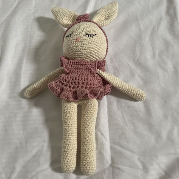 Bunny Rabbit Baby Toy Stuffed Animal  Rattle & Crinkle Ears Handmade