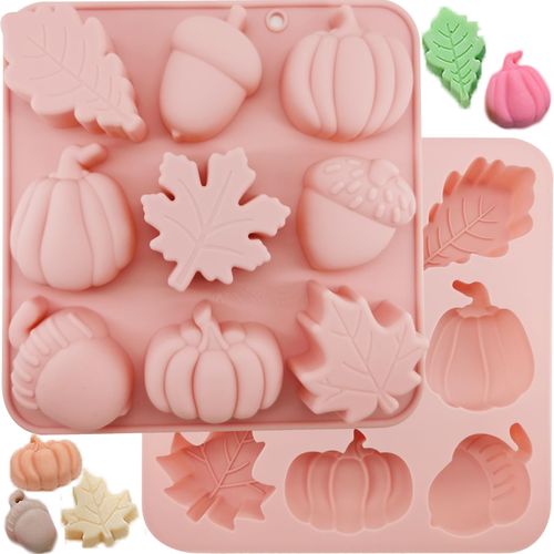 2Pcs 3D Pumpkin Silicone Mold Fall Silicone Mold Halloween Thanksgiving Candy Mold Autumn Maple Leaf Acornshape Chocolate Candy Cake Pan Baking Tray Molds for Cake Decoration upcake Toppers Resin Cand