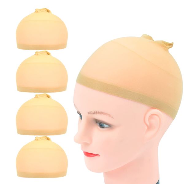 4 Pcs Wig Caps Stretchy Nylon Wig Stocking Caps for Women Men Kids (Nylon Wig Cap, Beige)