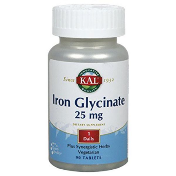 Kal Iron Glycinate 25mg Vegetarian Tablets, 90 Tablets, 1 Pack, 90 Tablets