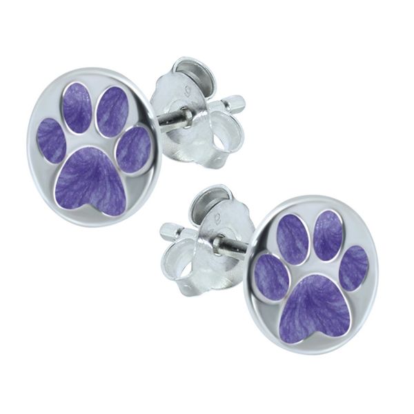 Sterling Silver Animal Paw Earrings, Purple