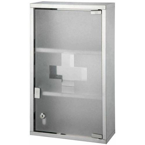 Yorkshire Homeware Stainless Steel Wall Mounted Lockable Medicine Cabinet First Aid Box Storage Shelves, Bathroom, Furniture Frosted Glass Door (3 Tier Medicine Cabinet)