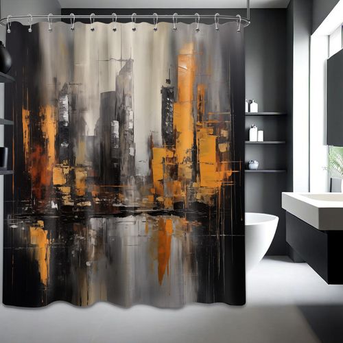 dueeia Black and Orange Shower Curtain Abstract Art Modern for Mens Bathroom Decor, Waterproof Fabric 72 x 72 inch with Hooks