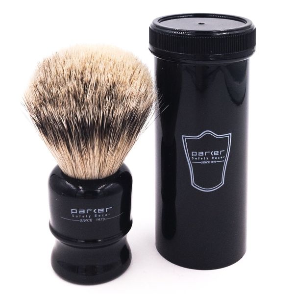 Parker Safety Razor,100% Silvertip Travel Shave Brush with Case, Black - Also Great for Everyday Use!