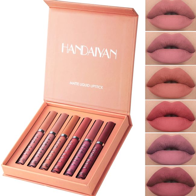 Lipgloss Set, 6 Stück Matte Flüssiger Lippenstift,Antihaft-Tasse Lipgloss Flüssiger Lippenstift Set,Wasserdichte Langlebige Flüssigkeit Lippenstift Set, Frauen Geschenk(02)