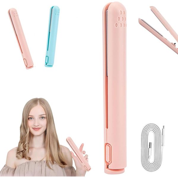 Mini Dual-Purpose Curling Iron,2 in 1 Hair Straightener and Curler,Portable USB Plug-in Small Hair Curler Iron,Ceramic Mini Hair Curling Iron for Short and Long Hair