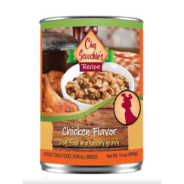 CHEF SCOOCHIES CHICKEN DOG FOOD IN GRAVY 14 OUNCE POP TOP CAN