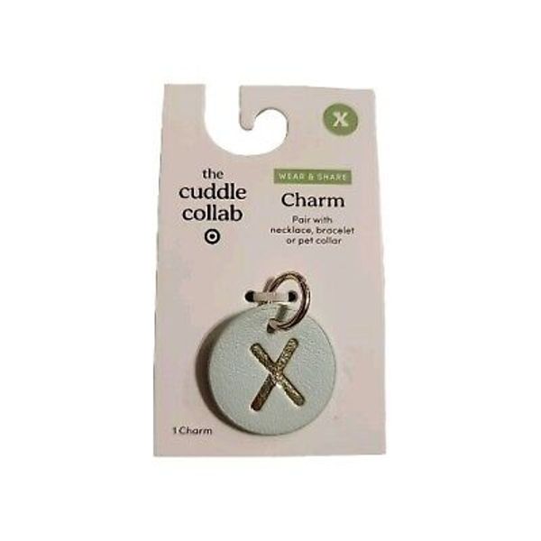 The Cuddle Collab Pet Charm; Gold "X" On Pale Green Round Charm