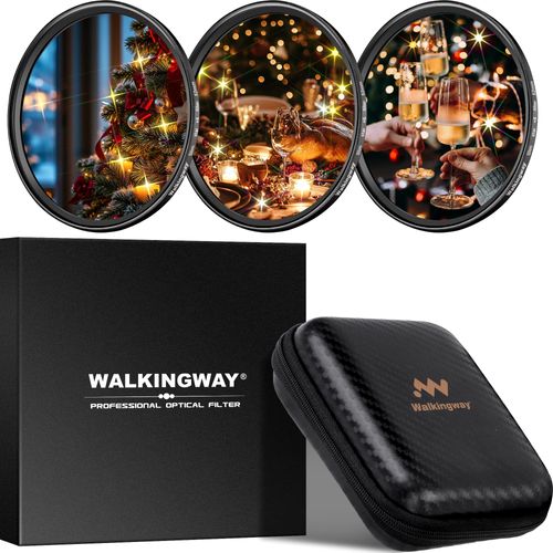Walking Way 72mm Star Filter Set - 4, 6, 8 Points Long Line Starburst Filters, Starlight Effect with Pouch for Festivals, Nightscapes, and Creative Photography