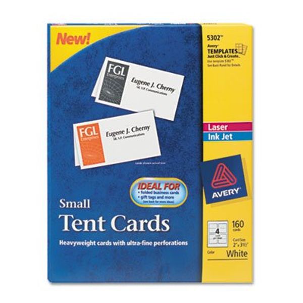 Avery - Tent Cards, White, 2 x 3 1/2, 4 Cards/Sheet, 160 Cards/Box - Sold As 1 Box - Create custom tent cards on your laser or inkjet printer.