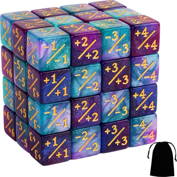 48 PCS MTG Counter Dice Magic The Gathering Counters Status Tokens Starry Sky Life D6 Dice Set for MTG Cards Game Night Accessories (Turquoise&Lilac, Navy&Purple)