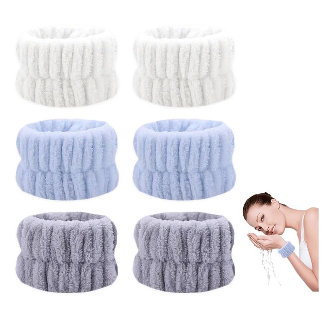 FURREN 6 Stück Handgelenk Spa Waschband Wascharmbänder Gesicht Waschen Handgelenk Waschband Wrist Towel Handtuch Scrunchies Wrist Washband Wrist Scrunchies Skincare Armbänder Schweißband für Damen