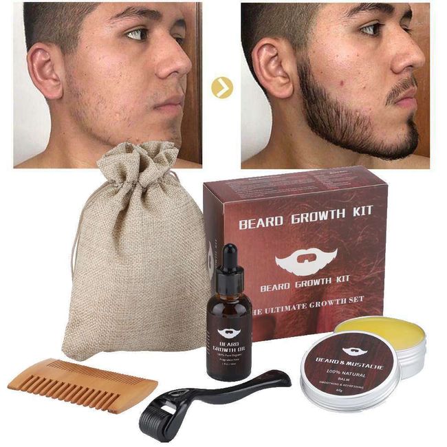 5X Fast Beard Growth Boost Kit Mustache Growth Oil & Brush & Comb & Balm Set