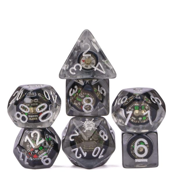 cusdie Polyhedral DND Dice Set Resin Dice Filled Dice for Dungeons and Dragons Role Playing Game(RPG),Pathfinder,Table Game,Board Games (Compass)