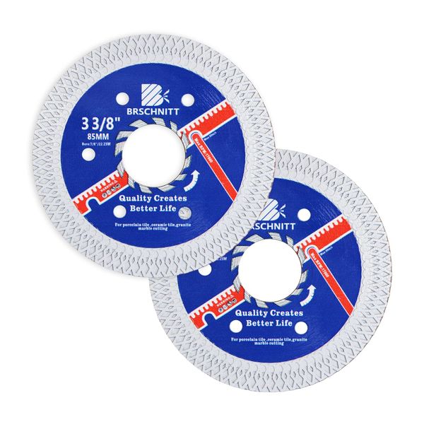 Diamant Trennscheibe Fliesenscheibe 85mm - 2 Stück BRSCHNITT Turbo Mesh Diamantklinge mit X Felgensegment für Hart Keramik Porzellan Fliesen Granit.