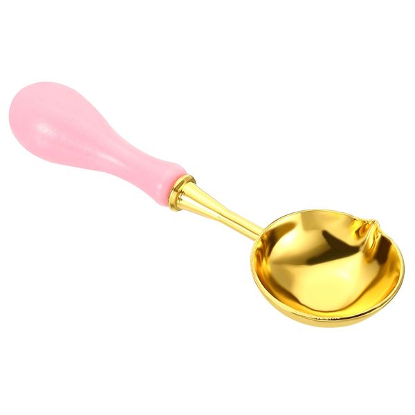 PATIKIL 4" Wax Seal Spoon, Wax Sealing Melting Spoon Brass Vintage Wooden Handle for Wax Seal Stamp Envelope Art Craft, Pink