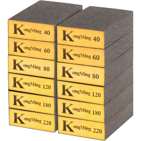 KONGMING Sanding Blocks 12pcs Grits 40 60 80 120 180 220 Sanding Sponges 68 x 100 x 26 mm Coarse and Fine Washable and Reusable for Wood Metal Wall Polishing