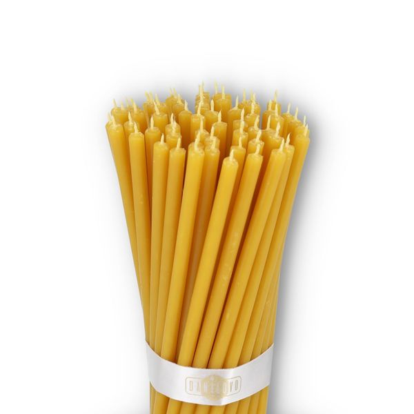 Danilovo Reine Bienenwachskerzen – tropffrei, rauchfrei, hohe, dünne Spitzkerzen – dekorative Kerzen für Kirchgebet, Deko oder Geburtstagskerzen – Honigduft Kerzen – 16 x 0,5 cm (Gelb, 50 Stück)