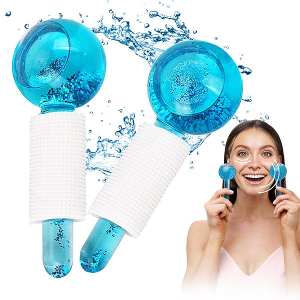 Miioto 2pcs Facial Ice Globes, Massaggio Ice Cool Roller Ball, Ice Roller Ball, Massage Ice Ball Skin Care Tool, per Tonificano la Pelle, Riducono il Gonfiore e Le Occhiaie (Blu)