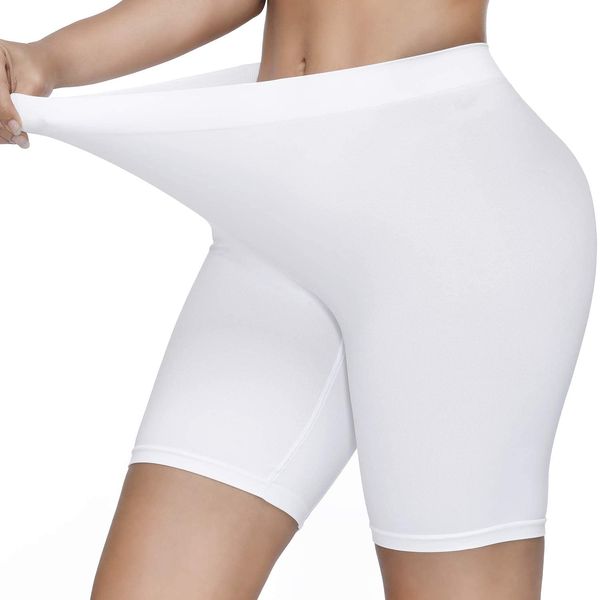 SIMIYA Slip Shorts for Women, Smooth Seamless Slip Shorts for Under Dresses, Stretch Workout Yoga Biker Shorts White