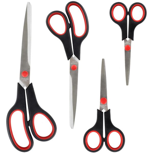 AWUMBUK Scissors, Sharp Scissor Set Stainless Steels Scissors Stationery Fabric Craft Scissors Soft Handle Suitable for Office Home School 4 Pcs