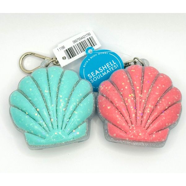 2 Bath & Body Works SEA SHELL SOULMATES PocketBac Hand Sanitizer Gel Holder Clip