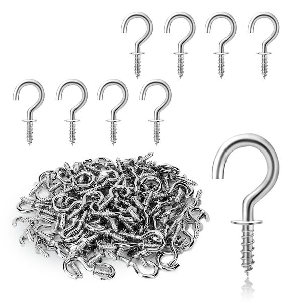 KALIONE 100 Pack Small Hooks, Small Screw Hooks, Small Hooks for Hanging, Tiny Screws in Hooks, Metal Ceiling Screw Hooks, Silver Ceiling Hooks for Hanging Plants, Screw-in Cup Hooks Kit, 0.5 in