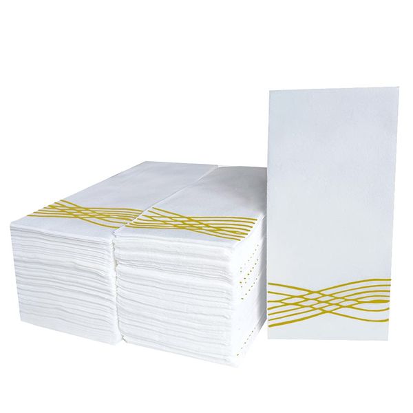 KMAKII Disposble Cloth Like Napkins,Gold Dinner Napkins,Disposble Hand Towels, Linen-Feel Paper Napkins,Pack of 100-12x17inches,Gold