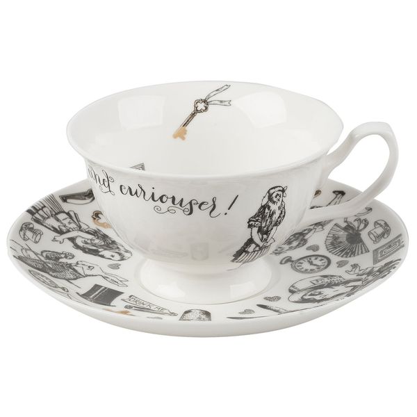 V&A Alice in Wonderland Tea Cup and Saucer, 210 ml (7 fl oz), White