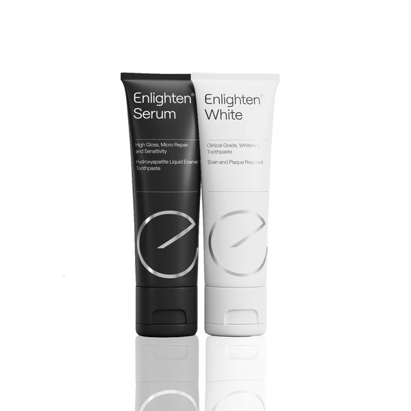 Enlighten White Duo Care Teeth Whitening Toothpaste and Sensitive Repair Serum - Stain Removal Toothpaste and Advanced Enamel Repair and Protect Toothpaste to Improve Colour - 2-Pack (75 ml tubes)