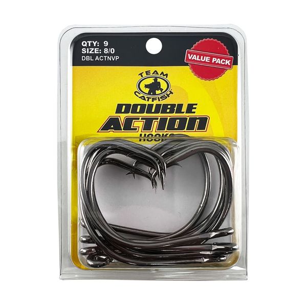 Team Catfish 8/0 Double Action Hook (9 Pack) Super Wide Gap Circle Hooks with Needle Sharp Point, Black Nickle