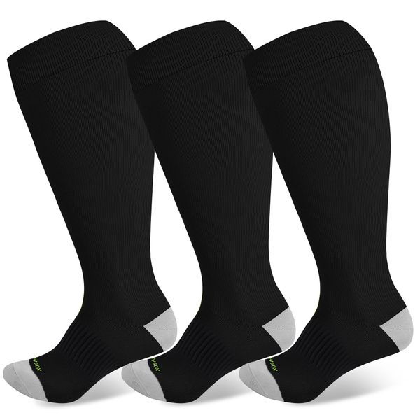LEVSOX Plus Size Compression Socks Wide Calf Men&Women 20-30 mmhg Knee High Extra Large Graduated Black Compression Socks for Nurse, Medical, Viasox Diabetic, Atheletic, Travel