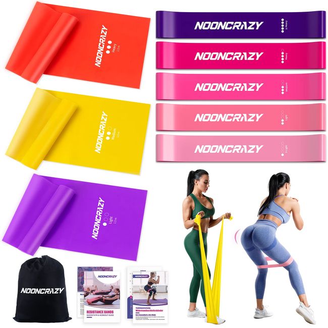 Resistance Bands Fitnessbänder [8er Set], Widerstandsbänder 100% Latex, Gymnastikband mit Übungsanleitung auf Deutsch & Tragebeutel, Ideal für Yoga, Pilates, Krafttraining, Physiotherapie