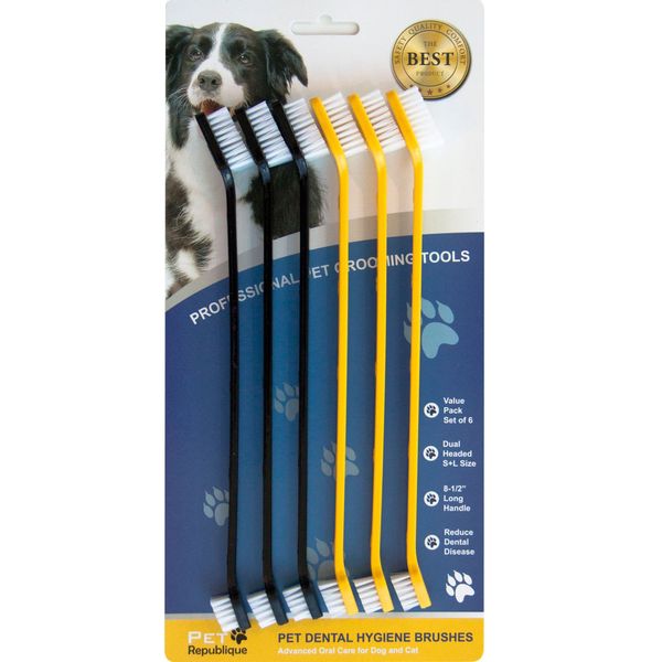 Pet Republique Dog Toothbrush Set of 6 – Dual Headed Dental Hygiene Brushes for Small to Large Dogs, Cats, and Most Pets