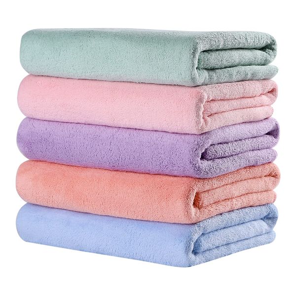 Oseamaid Set of 5 Microfiber Bath Towels in 5 colors, Large Size, Quick-drying, Antibacterial and Deodorant, Approx. 23.6 x 47.2 inches (60 x 120 cm)