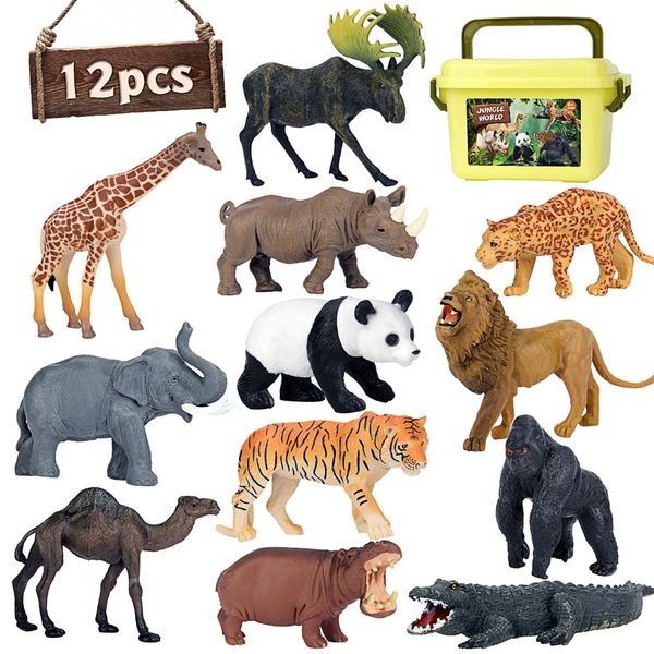 Safari Animal Toy Figures, 12 Realistic Jumbo Wild Jungle Animal Figurines, Large Africa Zoo Animal Figures Set with Lion, Elephant, Giraffe, Plastic Animals Learning Toys for Kids Toddlers Boys Girls