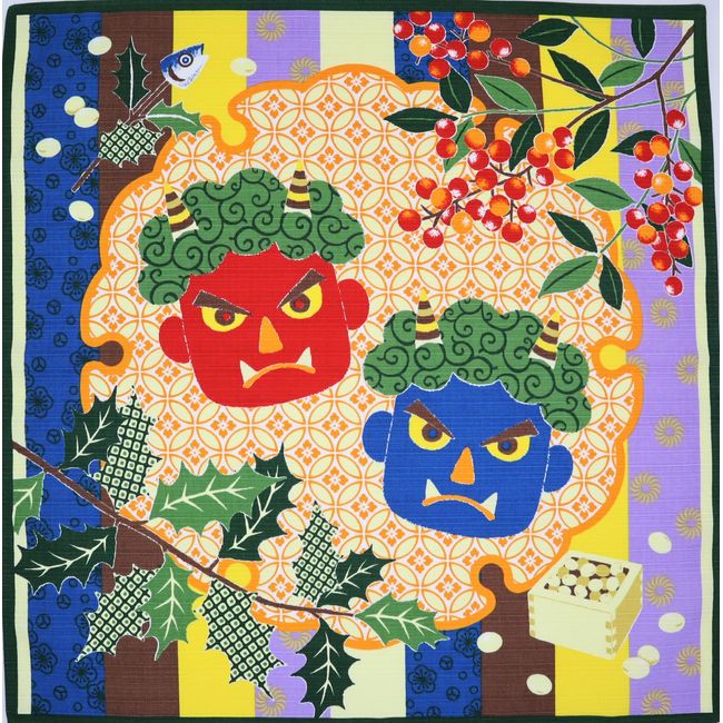 Maruzen Furoshiki Cotton Furoshiki Sato Hiromi Setsubun Approx. 19.7 x 19.7 inches (50 x 50 cm)