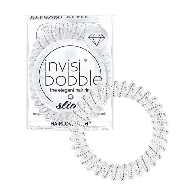 invisibobble Slim Haargummi Chrome I 3x Dünne Haargummis Silber Metallic für Mädchen & Damen I eleganter Look & starker Halt I designed im Herzen Münchens