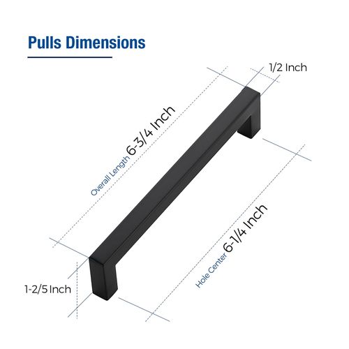JOY DECOR 6 Pack Cabinet Handles, Black Cabinet Pulls, 6-1/4 Inch Kitchen Closet Handles Square Drawer Pulls Stainless Steel Drawer Hardware, 160mm Hole Centers