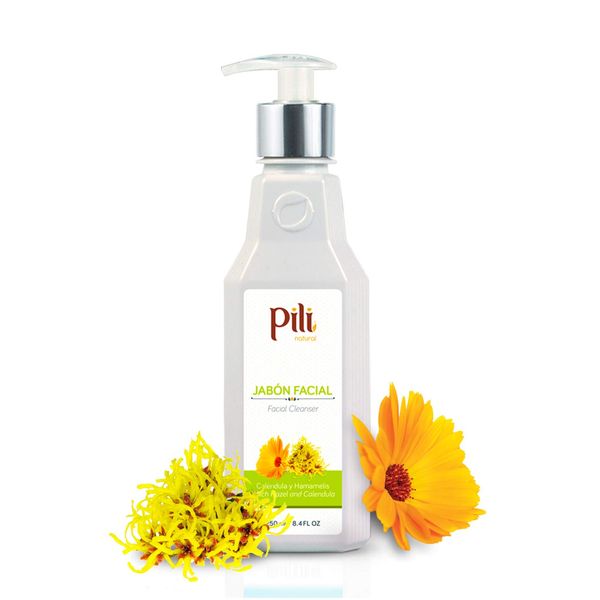 Pili Natural Facial Cleanser with Witch Hazel and Calendula, cleans and exfoliates with controlled pH