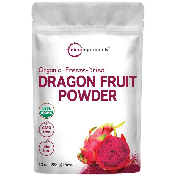 Organic Dragon Fruit Powder, 10oz | 100% Natural Fruit Powder | Freeze-Dried Pink Pitaya Source | No Sugar & Additives | Great Flavor for Drinks, Smoothie, & Beverages | Non-GMO & Vegan Friendly